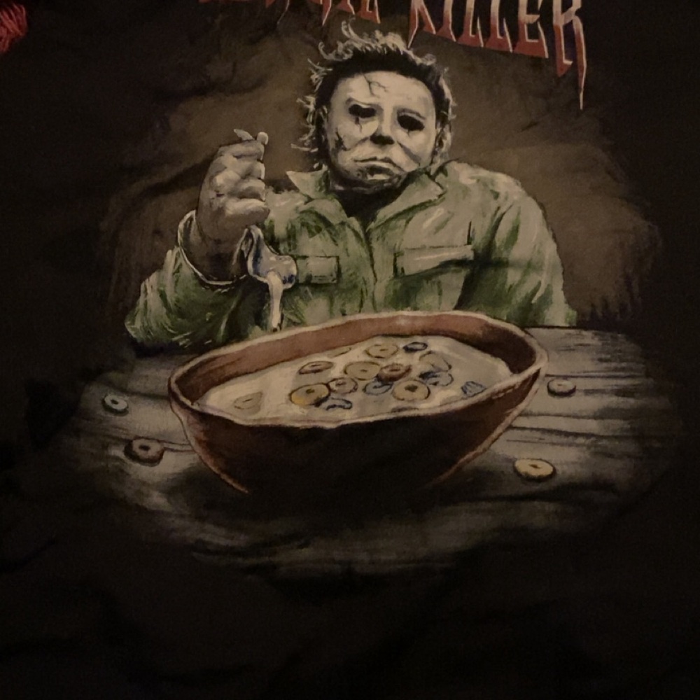 Micheal Myers Graphic Tee with Cereal Bowl